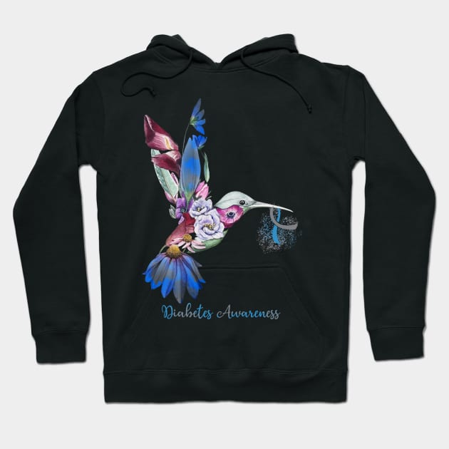 Diabetes Awareness Humming Bird Flowers Ribbon Hoodie by Margaretsantana